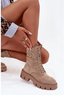  Dámské kotníkové boty worker s ozdobou Melisse – béžové