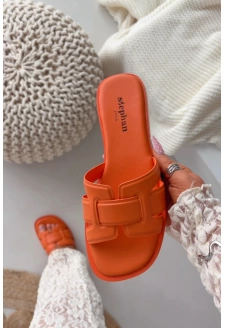 Dámské pantofle na nízkém podpatku – oranžové Lorania