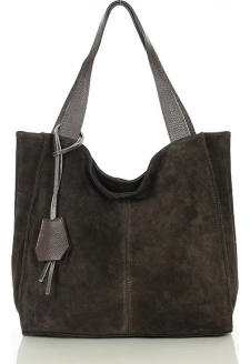 MARCO MAZZINI Tmavě hnědá semišová shopper kabelka