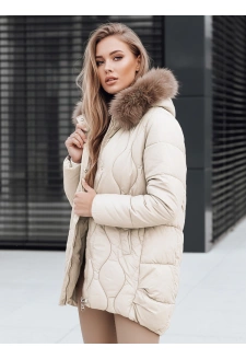 Kurtka damska zimowa z futerkiem  ecru Dstreet TY5495