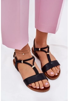 Dámské ploché sandály s pásky S.Barski – černé