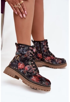 Dámské botky Artiker – černé, zateplené, se vzorem, na platformě