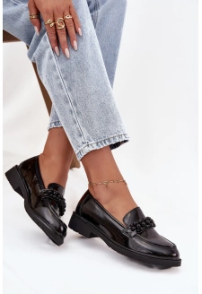 Lakované dámské mokasíny s korálky S.Barski HY52-541 – černé