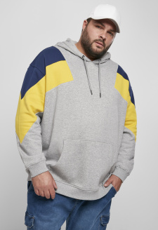 Oversize 3-Tone Hoody šedá/medová/tmavě modrá