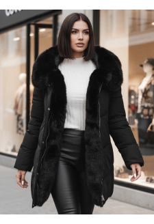 Kurtka damska zimowa MORISIO długa pikowana z kapturem czarna Dstreet TY4702z