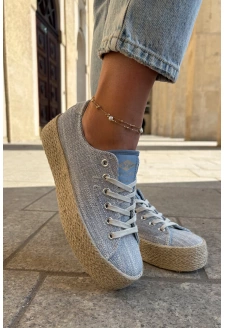 Dámské trampky na platformě s pleteným detailem Lee Cooper – modré