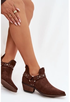 Dámské kotníkové boty s výřezy a pásky – čokoládové Vannessae