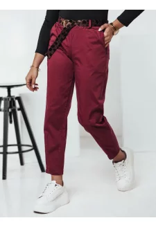 Dámské kalhoty one size LEOCINCIN s páskem bordó Dstreet UY2261
