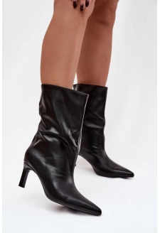 Dámské kotníkové boty na jehlovém podpatku z eko kůže Norell – černé