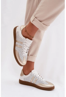 Dámské kožené perforované tenisky Zazoo – stříbrno/zlaté