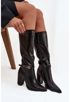 Dámské kotníkové boty Cirella na sloupkovém podpatku se sponou – černé