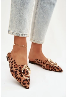 Dámské mule pantofle s ozdobným zlatým detailem – panterka Galvella