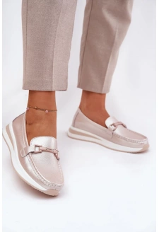Dámské kožené mokasíny S.Barski – perlově růžové