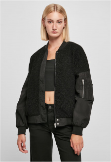 Dámská oversized bunda Sherpa Mixed Bomber Jacket černá