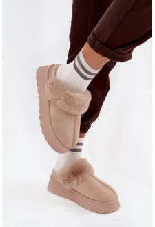 Dámské sněhule Querina na platformě s kožešinou a výšivkou – béžové