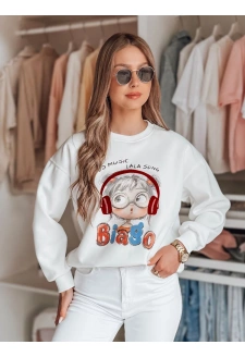 Bluza damska oversize z nadrukiem LALA VIBE biała Dstreet BY1504
