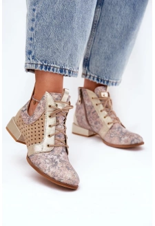 Dámské zateplené kotníkové botky z kůže – béžovo-zlaté Maciejka