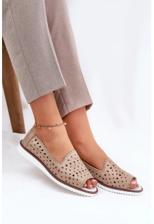 Dámské kožené perforované baleríny s otevřenou špičkou S.Barski – zlaté