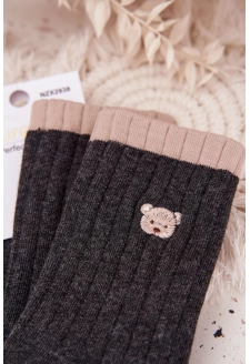 Dámské bavlněné ponožky s malým medvídkem – tmavě šedé