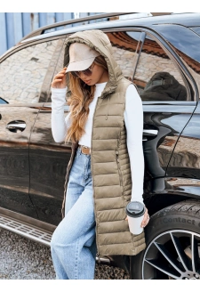 Kamizelka damska pikowana z kapturem beżowa Dstreet TY5256