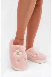 Dámské chlupaté papuče s květinami – růžové Selinne