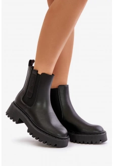Dámské kožené zateplené kotníkové boty Big Star Chelsea - černé