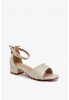 Dívčí lesklé sandálky na nízkém podpatku – zlaté Ainare