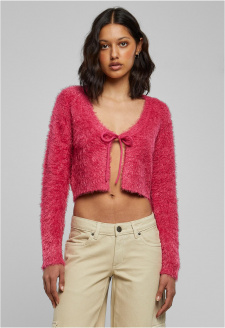 Dámský svetr hibiskuspink vázaný Cropped Feather Cardigan