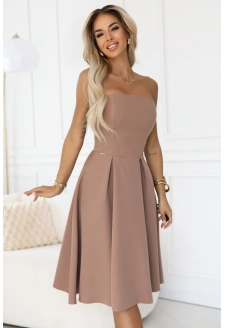641-2 VIVIENNE gorsetowa rozkloszowana sukienka midi na wyjątkowe okazje - beżowa