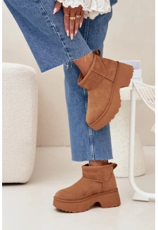 Dámské nízké sněhule Mavelle s kožíškem – camel