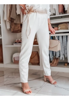 Spodnie damskie masełko casualowe z kwiatami LEGISSA ecru Dstreet UY2406