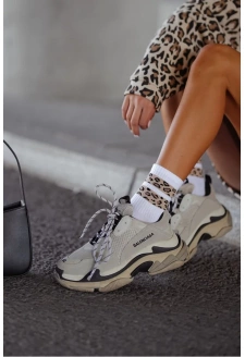 Dámské ponožky se dvěma skvrnitými pruhy – bílé