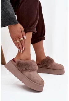 Dámské sněhule Querina na platformě s kožešinou a výšivkou – tmavě béžové