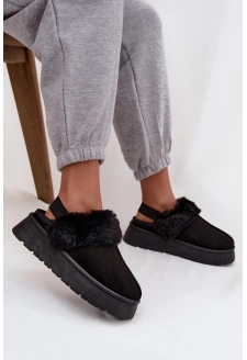 Dámské pantofle na platformě s kožíškem – černé Linaris