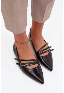 Dámské lakované baleríny s pásky Palenna – černé