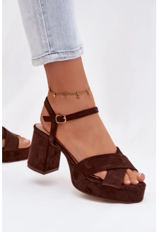 Dámské sandály na sloupkovém podpatku Janelia – čokoládové
