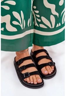 Dámské pantofle s pásky a přezkami – černé Uliri