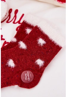 Dětské vánoční ponožky se srdíčky s kožíškem z alpaka vlny – červené