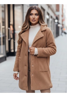 Płaszcz zimowy damski teddy futrzany kamelowy Dstreet NY0758z