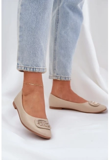 Dámské baleríny na ploché podešvi s ozdobou Ainoria – béžové