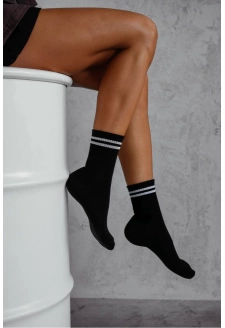 Dámské ponožky se dvěma tenkými proužky – černé