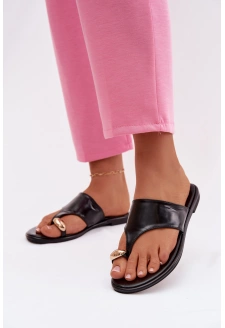 Dámské ploché pantofle z eko kůže se zlatým detailem Lavessa – černé