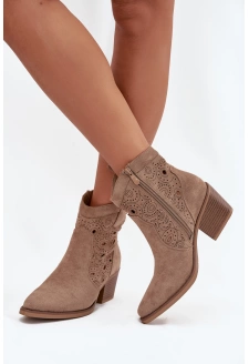 Dámské kovbojské botky s ažurovým vzorem – béžové Nolvina