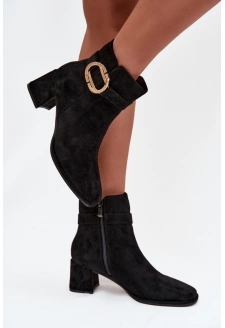 Dámské botky na podpatku se zlatou přezkou Calissa – Černé
