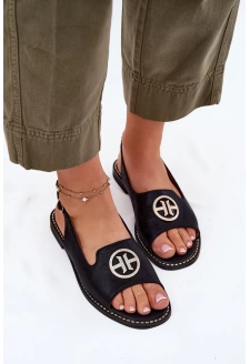 Dámské sandály na nízkém podpatku s ozdobou S.Barski – černé