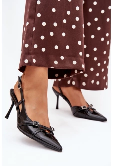 Dámské lakované lodičky s odkrytou patou a pásky Ravira – černé
