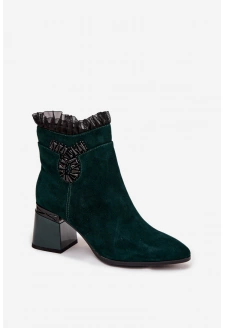 Dámské zateplené kotníkové boty z přírodního semiše D&A - lahvově zelená
