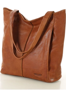MARCO MAZZINI Světle hnědá kožená shopper kabelka