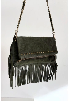 Dámská semišová kabelka s třásněmi na řetízku Narella – tmavě zelená