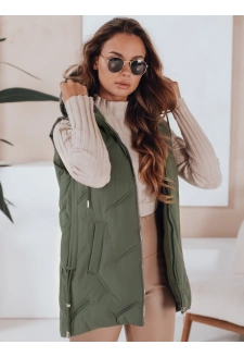 Kamizelka damska długa pikowana z kapturem zielona Dstreet TY5106